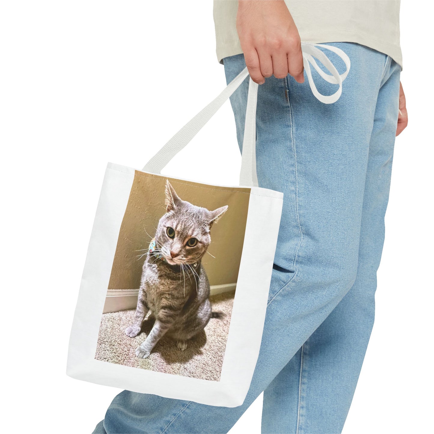 Cat Photo Tote Bag – Personalized Cute Tabby Cat Portrait Tote