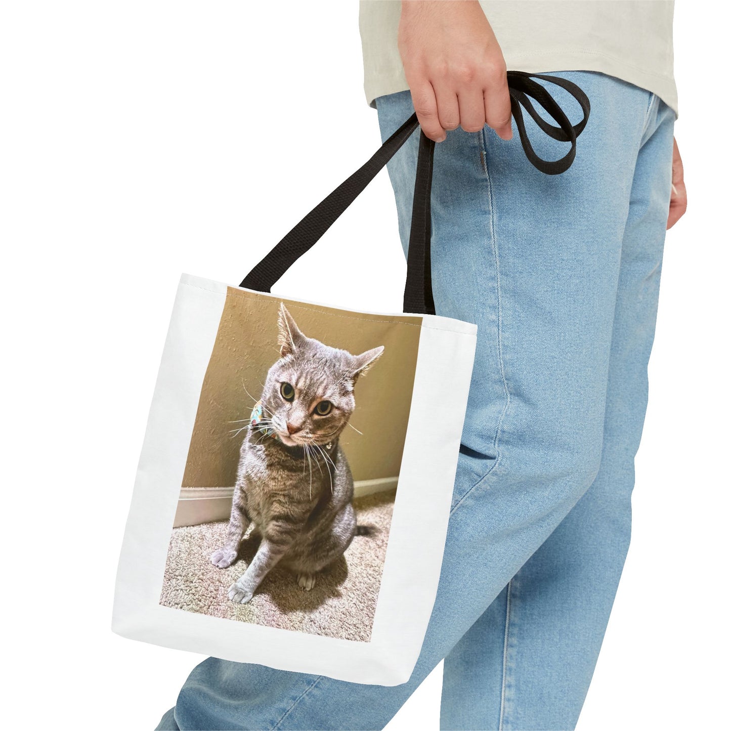Cat Photo Tote Bag – Personalized Cute Tabby Cat Portrait Tote
