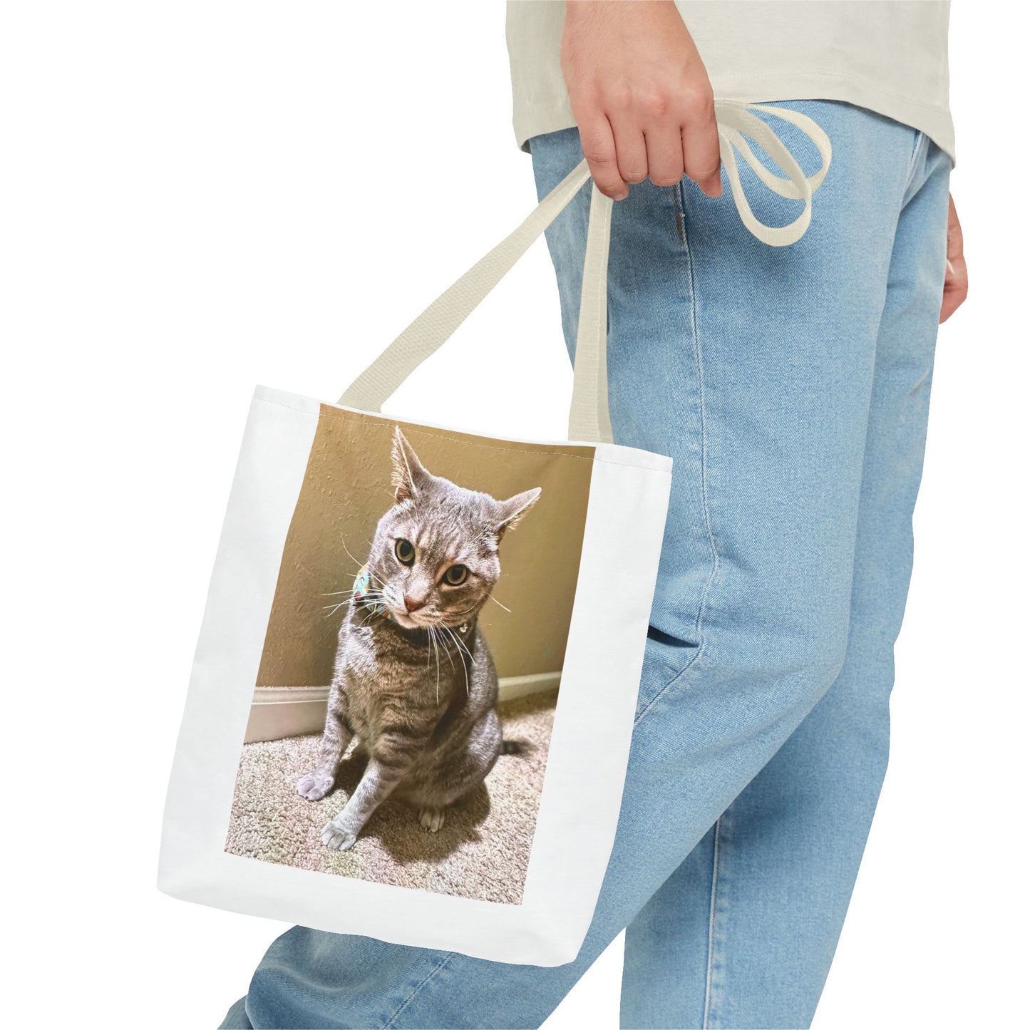 Cat Photo Tote Bag – Personalized Cute Tabby Cat Portrait Tote